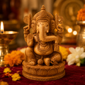 MahalaxmiVastu Energised Wooden Lord Ganesha Idol | Handcrafted Ganesh Murti for Home Temple (Available in 5 & 8 Inch)