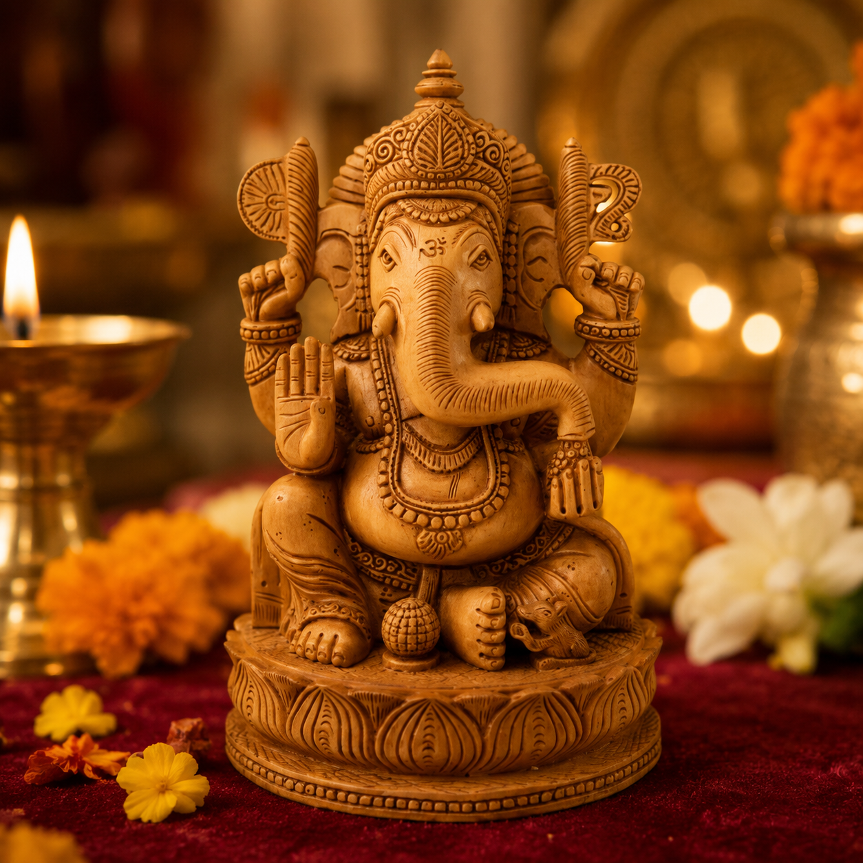 MahalaxmiVastu Energised Wooden Lord Ganesha Idol | Handcrafted Ganesh Murti for Home Temple (Available in 5 & 8 Inch)