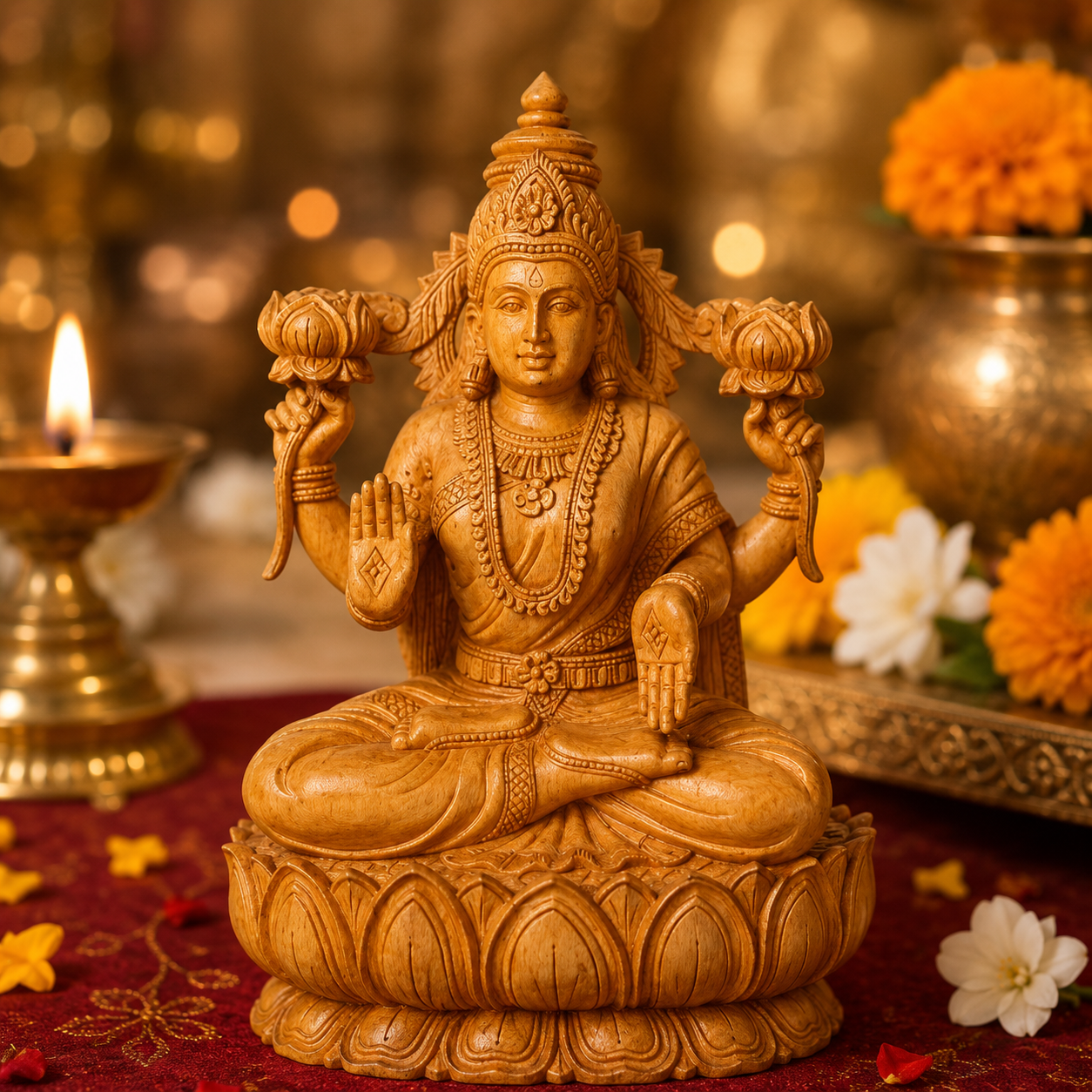 MahalaxmiVastu Energised Wooden Goddess Lakshmi Idol | Handcrafted Lakshmi Murti for Home Temple (Available in 5 & 8 Inch)