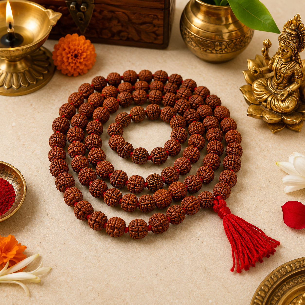 MahalaxmiVastu Energised Rudraksha Mala | Sacred 108 Bead Prayer Mala for Mantra Jap & Meditation